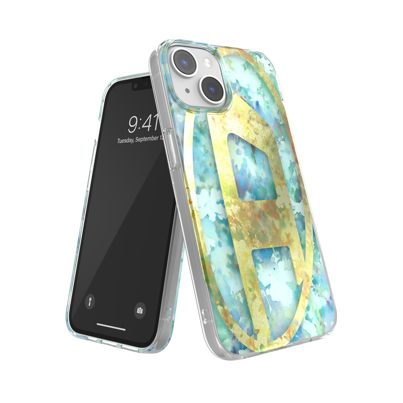 Diesel Oval D Floral Case SS24 for iPhone Blue / Yellow